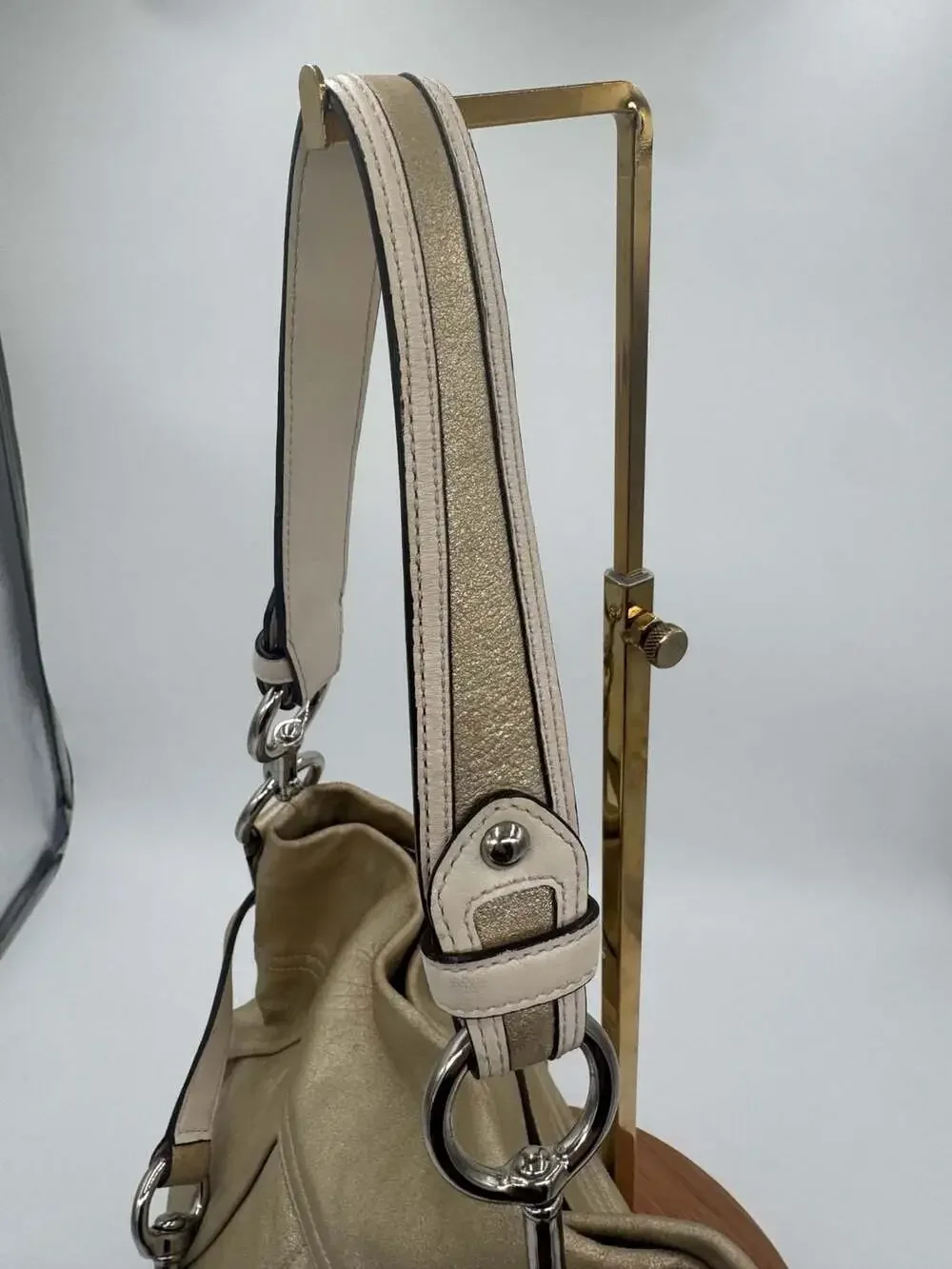 Coach Vintage Metallic Gold Pleated Hobo Bag Y2K Leather Shoulder Bag